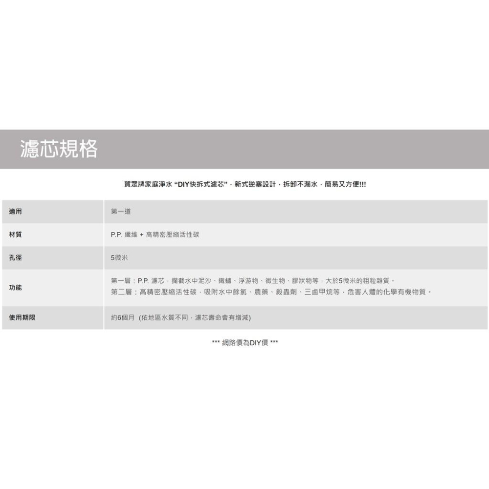 【賀眾牌】UF-571  P.P.+活性碳複合式濾芯 UF571 適用UF-5902 無桶式RO逆滲透淨水器 571-細節圖3