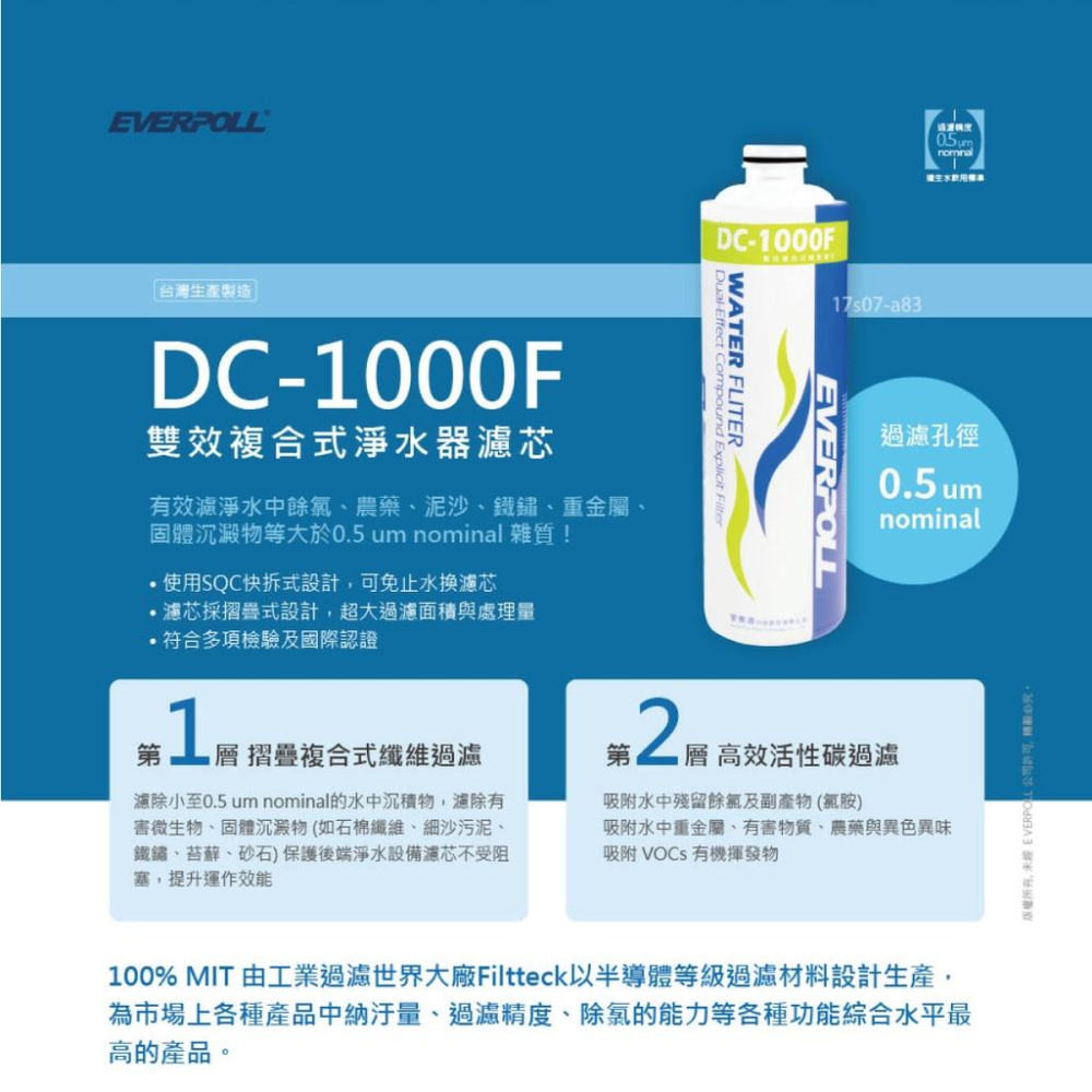 【EVERPOLL】DC-1000F  DC1000 雙效複合式精密 濾心 DCP3000 專用 大山淨水-細節圖4