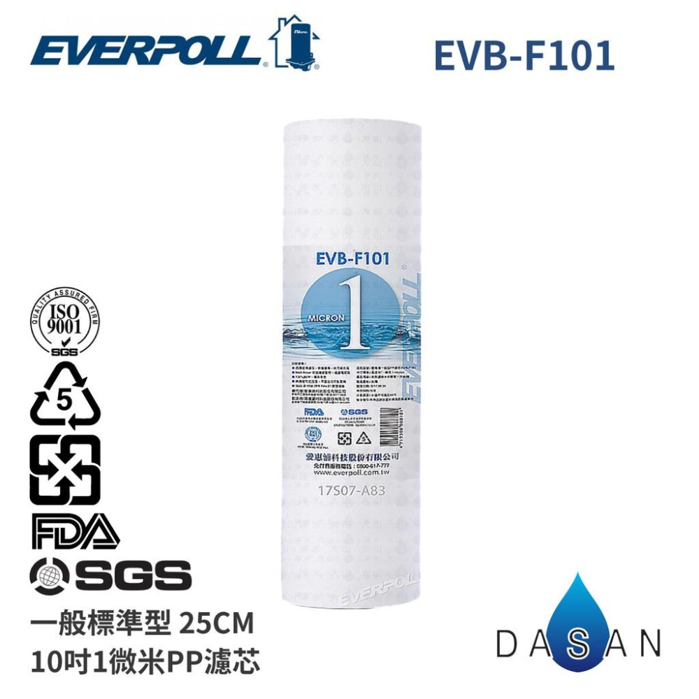 【EVERPOLL】EVB-F101 M100A 1MPP 美國道爾樹脂 濾芯 濾心 標準 6入 大山淨水-細節圖2