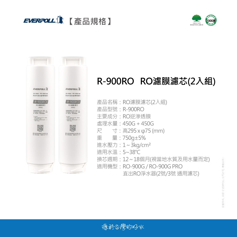 【愛科 EVERPOLL】R-900RO RO濾膜濾芯(2入組) 900 RO膜 濾心 900RO RO 逆滲透膜-細節圖6