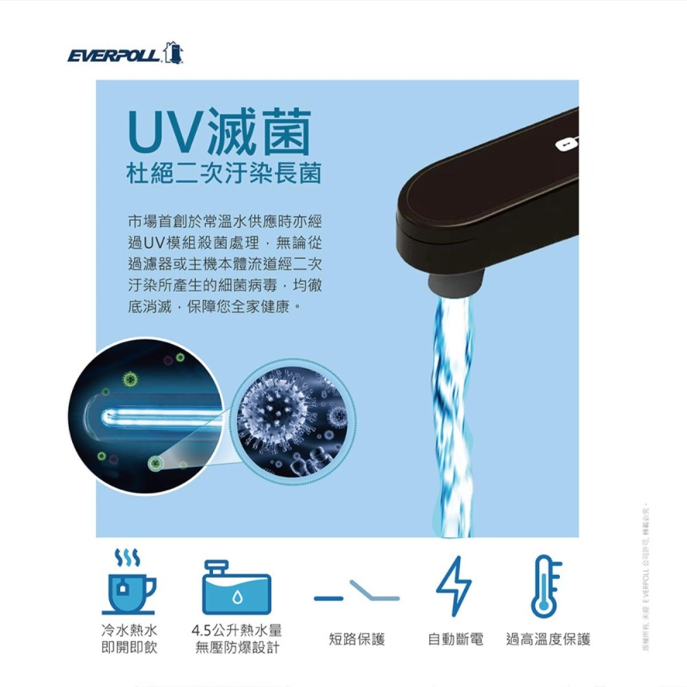 【愛科 EVERPOLL】EP-168 PLUS廚下型雙溫無壓飲水機+RO-900G 直出RO淨水器 閃耀白-細節圖3