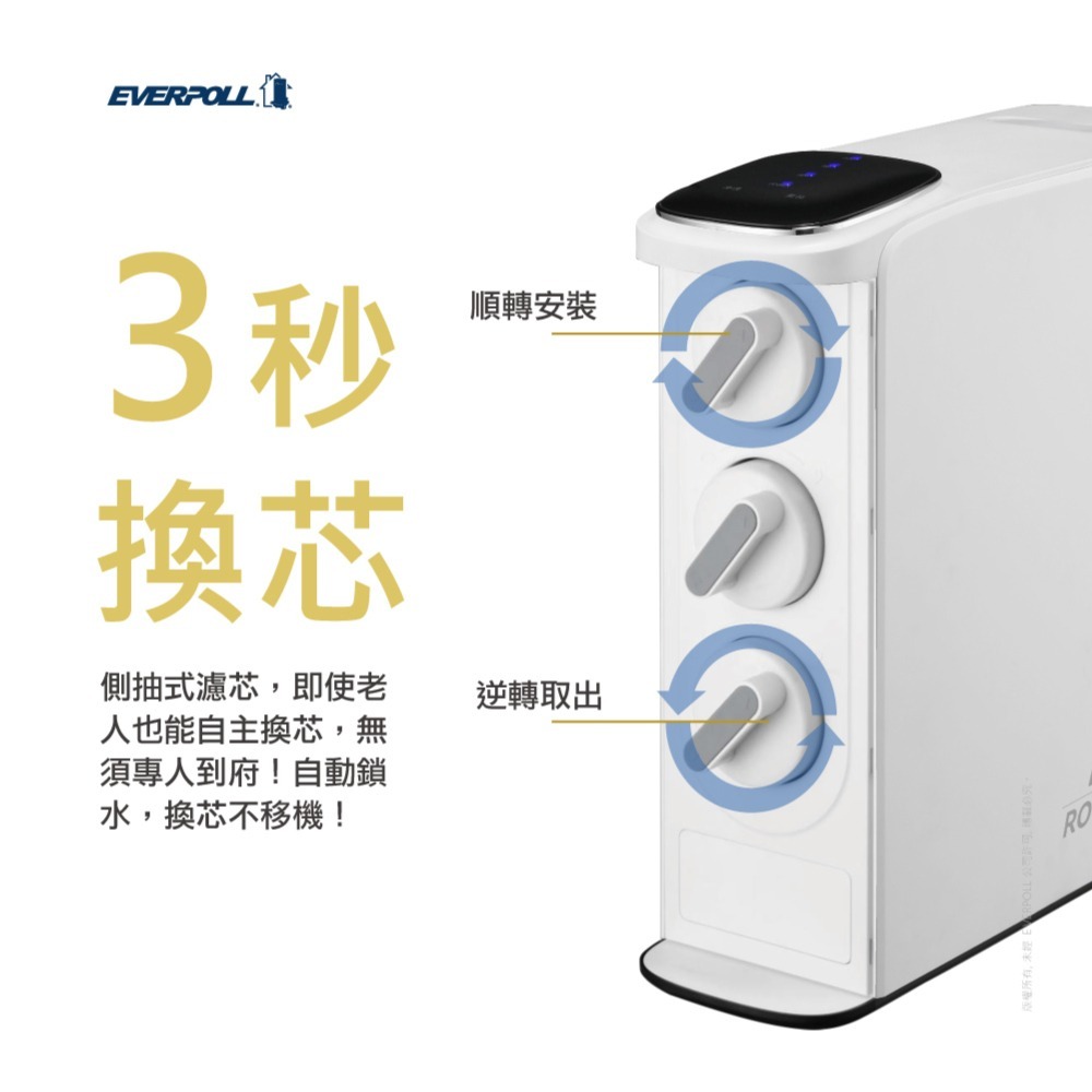 【愛科 EVERPOLL】EP-168 PLUS廚下型雙溫無壓飲水機+RO-900G 直出RO淨水器 閃耀白-細節圖8