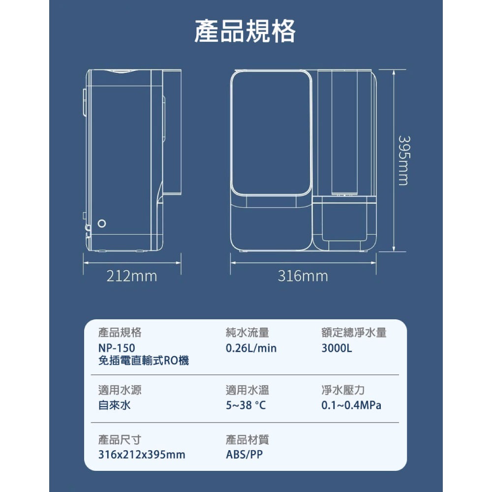 【水精靈 AQUA WIN】 NP-150 免插電直輸式RO機-細節圖8