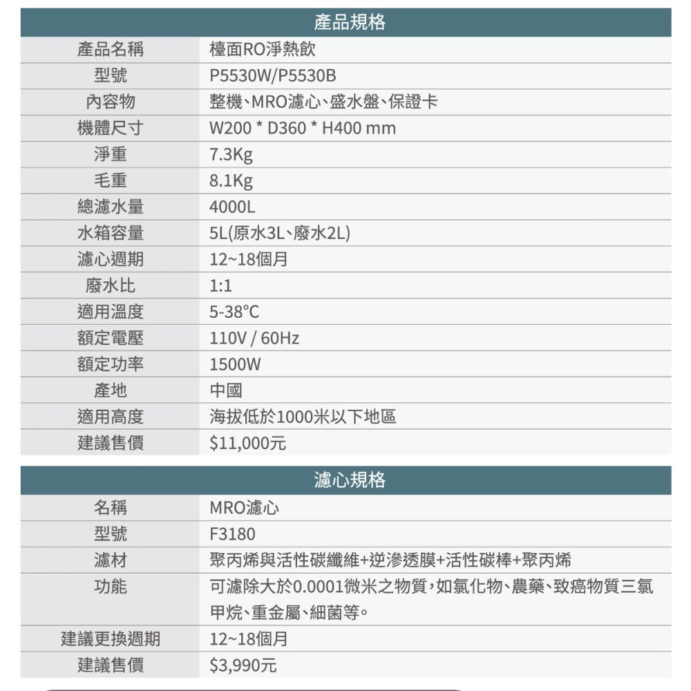 【櫻花 SAKURA】P5530W白 檯面RO淨熱飲 5530 RO機 淨水器 桌上型 飲水機 大山淨水-細節圖7