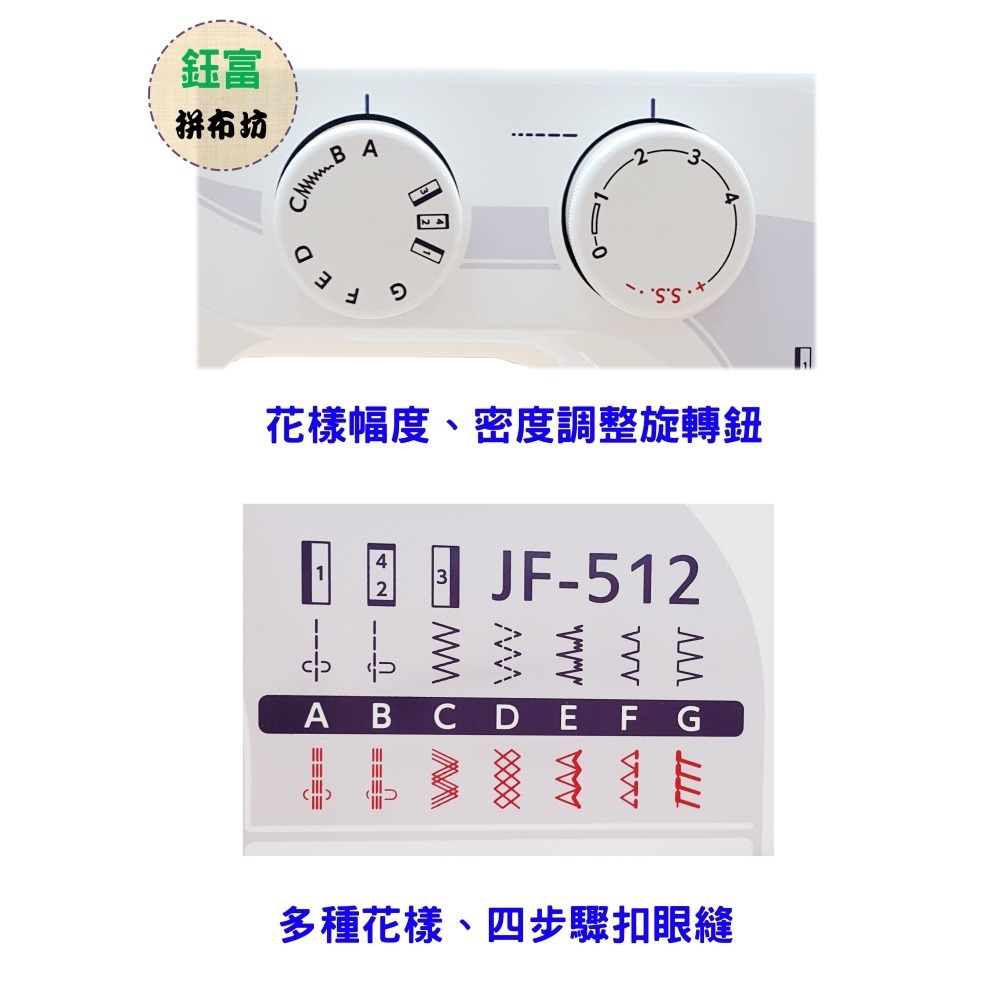 車樂美 JANOME JF-512 全迴轉 機械式縫紉機 幅度、密度調整 另有輔助桌方案-細節圖4