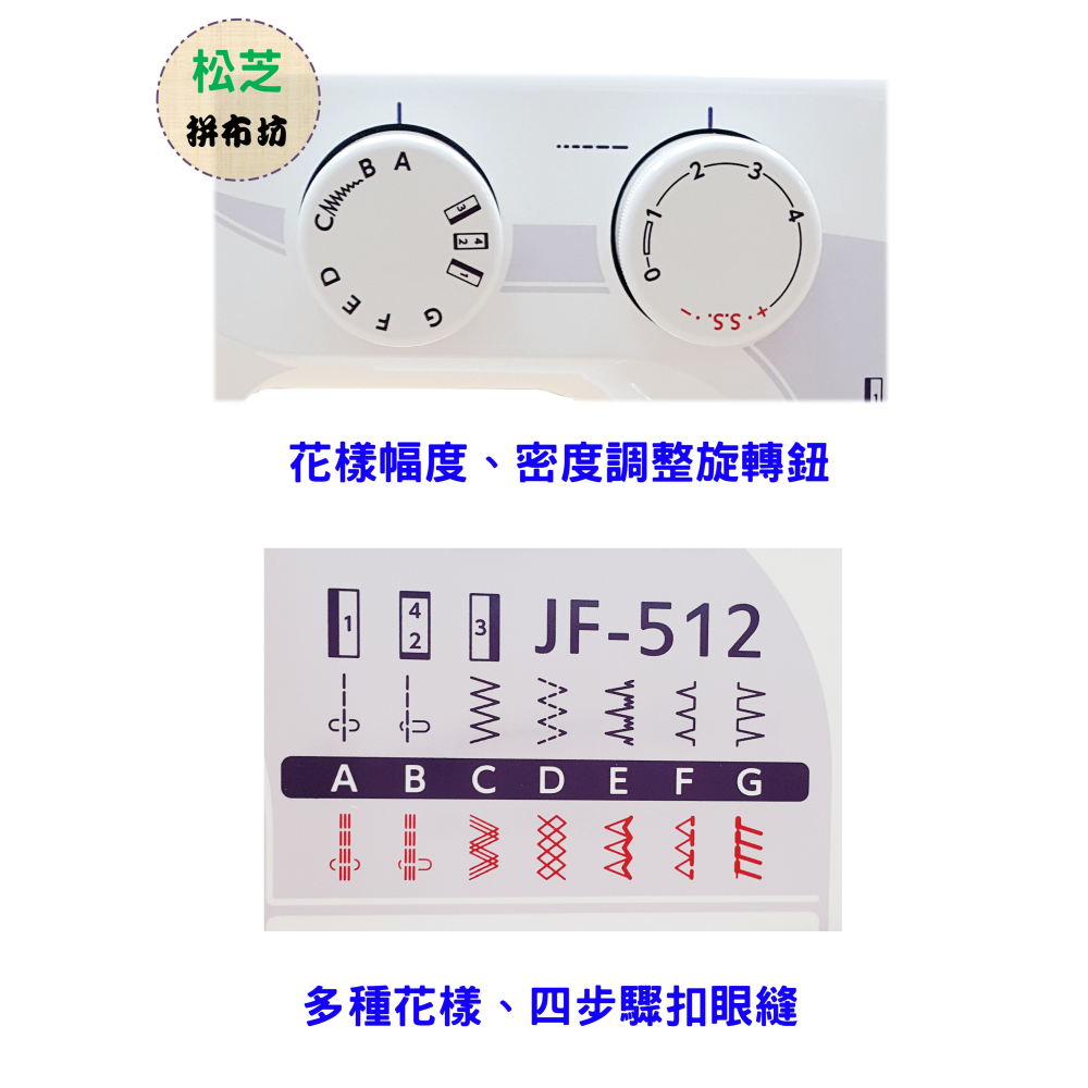車樂美 JANOME JF-512 全迴轉 機械式縫紉機 幅度、密度調整 另有輔助桌方案-細節圖3