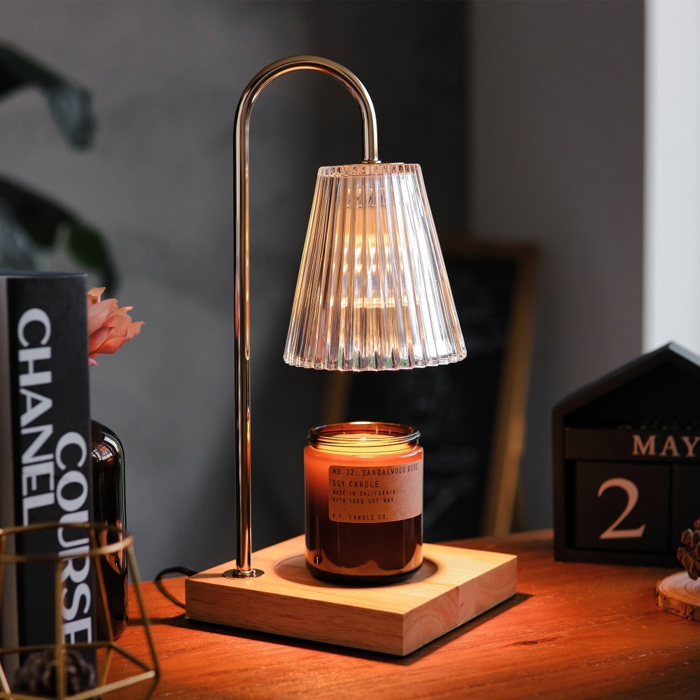 ⚡限時下殺⚡原木融燭燈 蠟燭燈 香氛蠟燭暖燈-冰玻璃燈罩款 (可調光)-細節圖2