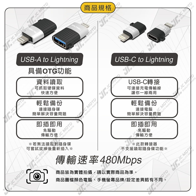 【JC-MOTO】 POLYWELL 蘋果轉接器 Lightning USB-A USB-C 適用iPhone-細節圖6