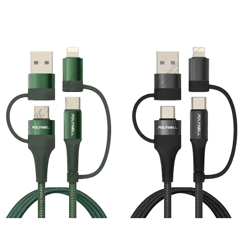 【JC-MOTO】 POLYWELL 快充線 四合一 編織快充線 USB-A+C+Lightning 1米 2米 安卓-細節圖2