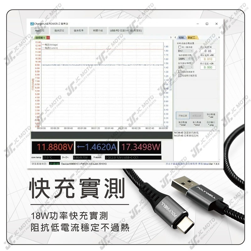 【JC-MOTO】 POLYWELL 充電線 USB3.1 Type-C對A 3A 高速充電線 5Gbps 18W 安卓-細節圖6