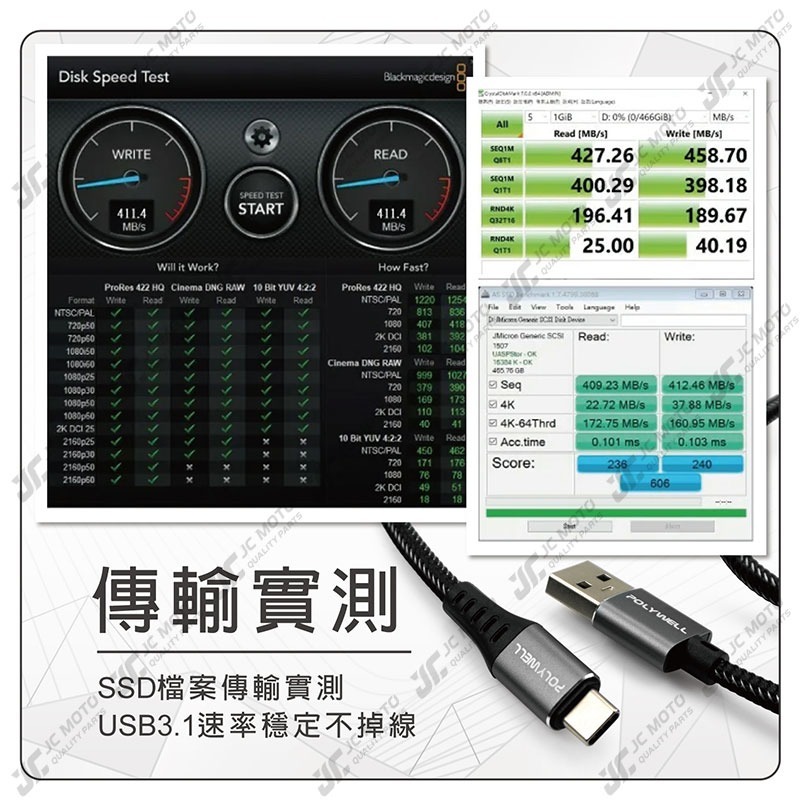 【JC-MOTO】 POLYWELL 充電線 USB3.1 Type-C對A 3A 高速充電線 5Gbps 18W 安卓-細節圖7