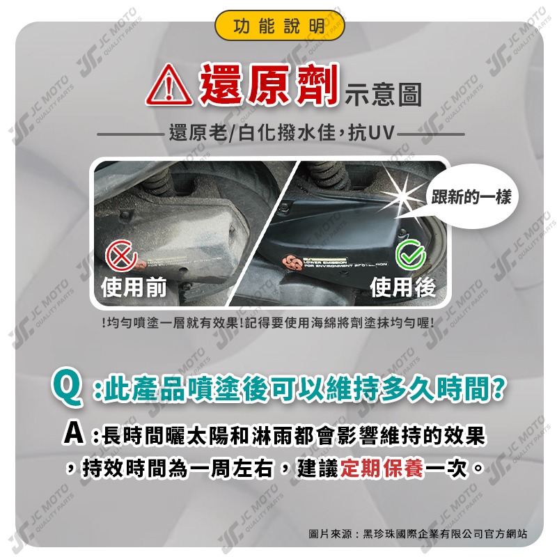 【JC-MOTO】 黑珍珠 塑料還原劑 洗車 塑膠保養 內裝清潔保養 快速恢復塑料色澤 長效持久 抗UV 550ml-細節圖8