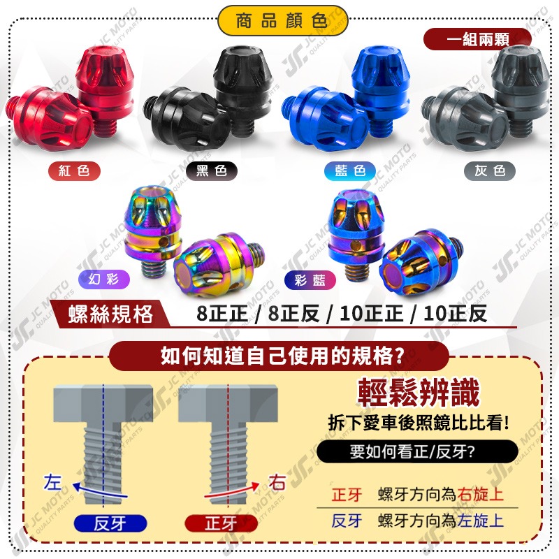 【JC-MOTO】 後照鏡螺絲 螺絲孔塞 炫彩螺絲 鋁合金材質 M8 M10 反牙 裝飾 機車後照鏡【3055】-細節圖4