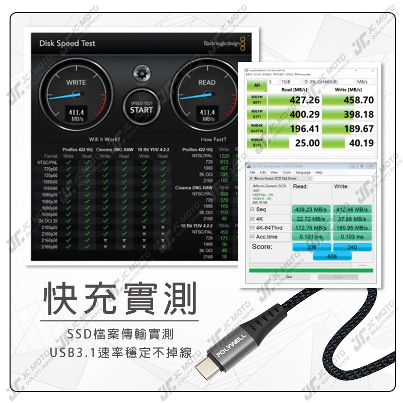 【JC-MOTO】 POLYWELL USB3.1 Type-C 3A 0.5~3米 高速傳輸充電線 5Gbps 60W-細節圖7