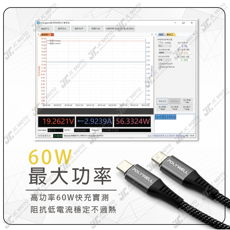 【JC-MOTO】 POLYWELL USB3.1 Type-C 3A 0.5~3米 高速傳輸充電線 5Gbps 60W-細節圖8