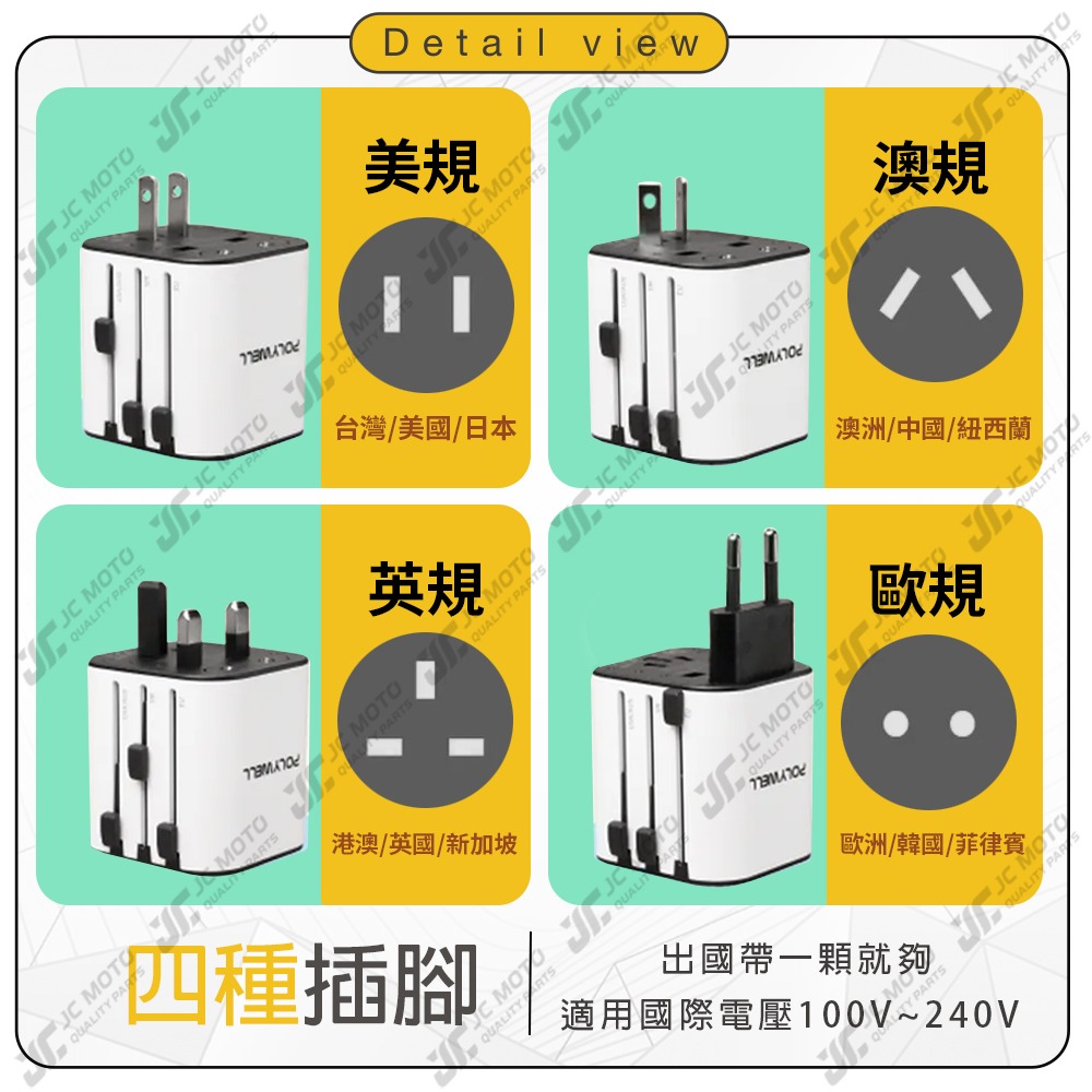 【JC-MOTO】 多國旅行充電器 轉接頭 二合一 Type-C+雙USB-A充電器 BSMI認證-細節圖5