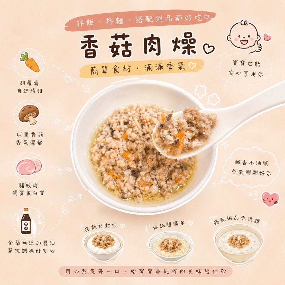【童食廚坊】寶寶肉燥(原味/香菇兩款口味) 無鹽醬料包 好吃營養的拌料 寶寶副食品 寶寶水餃專賣店-規格圖5