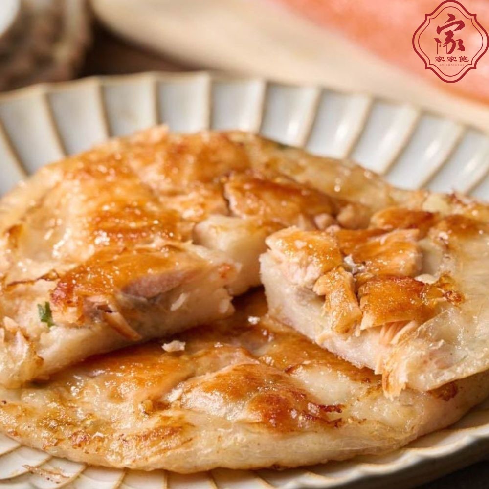 【家家飽傳統美食】挪威厚切鮭魚月亮蝦餅(300g/包)一包兩片裝  滿滿的鮭魚 真材實料 消夜首選-細節圖4