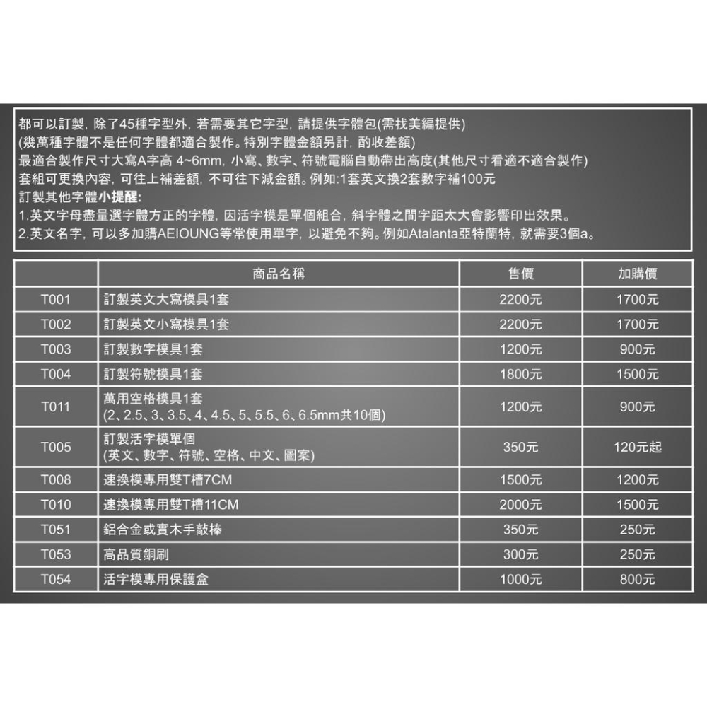 [GUAN JIAN] [專業用:高品質活字銅模]確認總金額後再下標正確數量-細節圖3