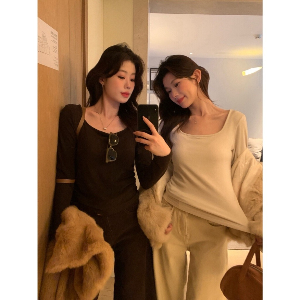 【유나】平價區TW00011201-內搭神器～迷人鎖骨磨毛罩杯打底衣-細節圖4