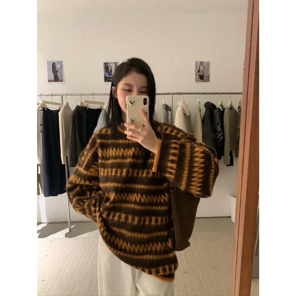 【유나】平價區CA00011201-韓標-Premiun Wool | 復古條紋慵懶套頭毛衣（含11%）-細節圖4