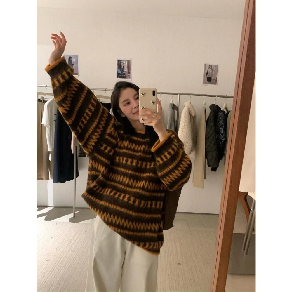 【유나】平價區CA00011201-韓標-Premiun Wool | 復古條紋慵懶套頭毛衣（含11%）-細節圖9