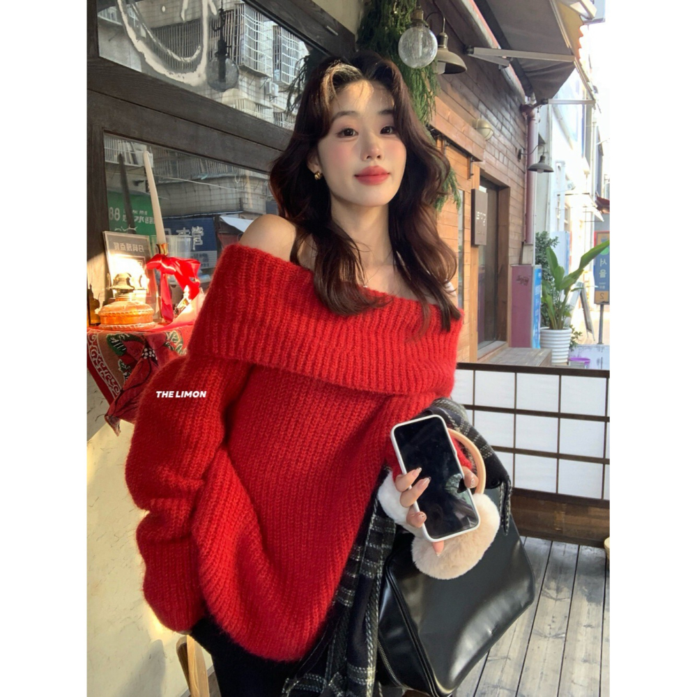 【유나】平價區TW00011223-聖誕氛圍王~露香肩柔軟毛衣(含18%羊毛)-細節圖2