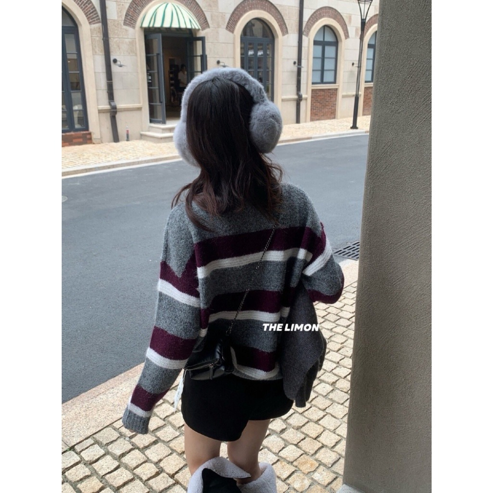 【유나】平價區TW00011101-冬日序曲～撞色條紋圓領毛衣（8%）-細節圖3