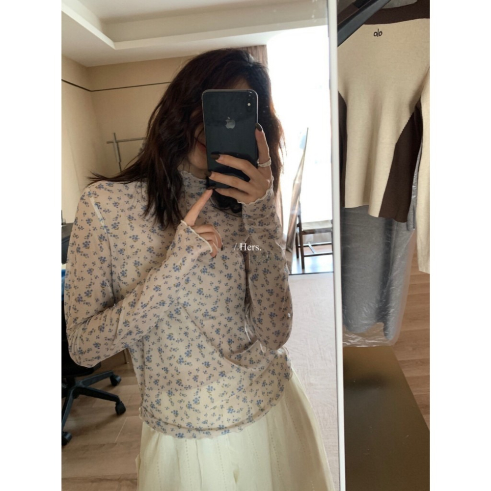 【유나】平價區TW00011002-法式浪漫碎花薄紗打底衣-細節圖2