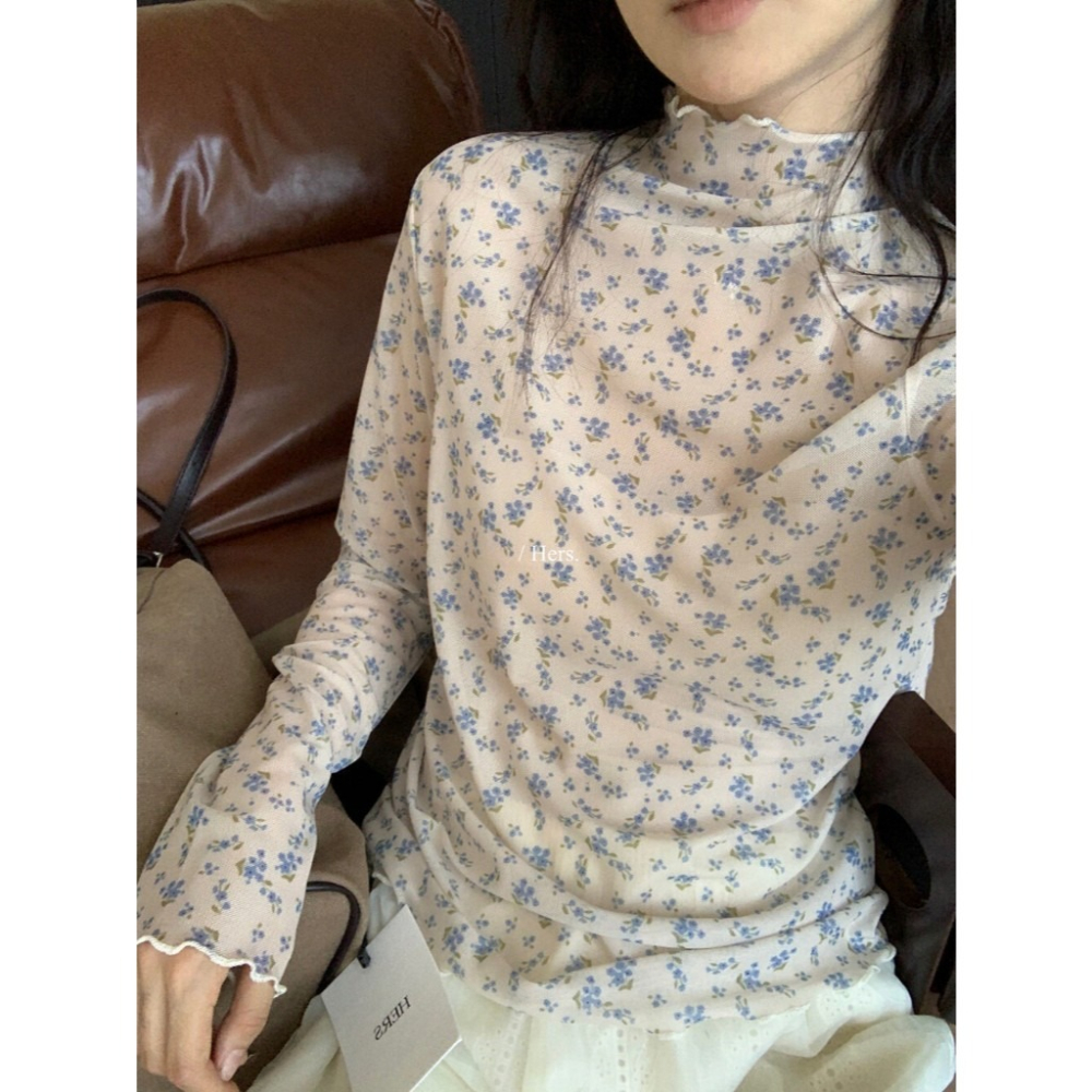 【유나】平價區TW00011002-法式浪漫碎花薄紗打底衣-細節圖3