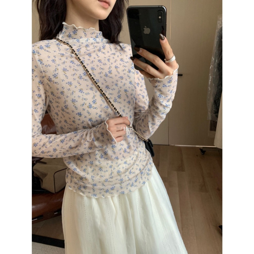 【유나】平價區TW00011002-法式浪漫碎花薄紗打底衣-細節圖4