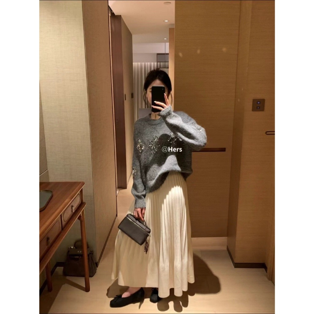 【유나】平價區CA00011201-簡約氣質百搭壓褶傘狀長款半身-細節圖2