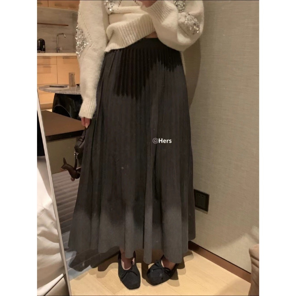 【유나】平價區CA00011201-簡約氣質百搭壓褶傘狀長款半身-細節圖3