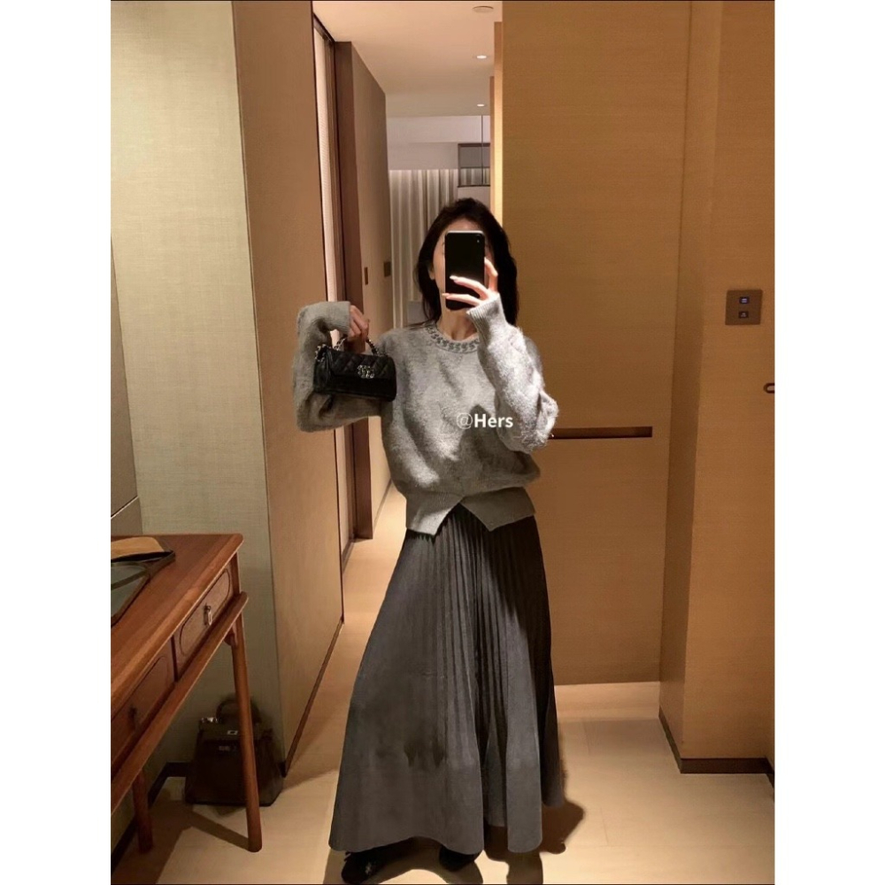 【유나】平價區CA00011201-簡約氣質百搭壓褶傘狀長款半身-細節圖4