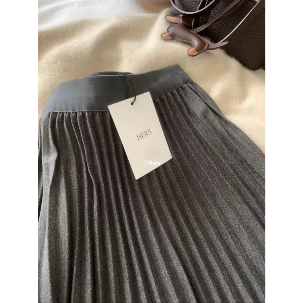 【유나】平價區CA00011201-簡約氣質百搭壓褶傘狀長款半身-細節圖5