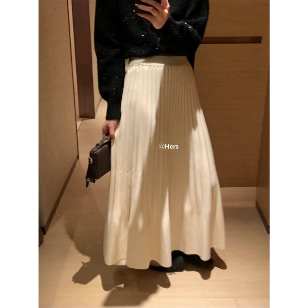 【유나】平價區CA00011201-簡約氣質百搭壓褶傘狀長款半身-細節圖8