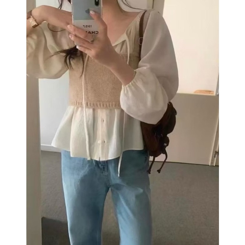 【YUNA유나】平價區TW000148-獨家～仙氣細摺壓紋縮腰綁帶襯衫-細節圖4