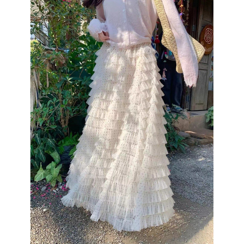 【유나】平價區CA00010316-波點網紗澎澎長款蛋糕半身裙-細節圖2