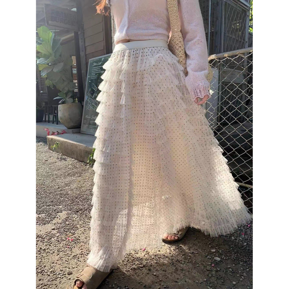 【유나】平價區CA00010316-波點網紗澎澎長款蛋糕半身裙-細節圖3