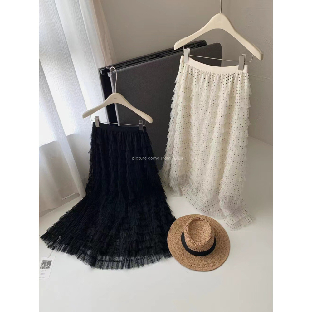 【유나】平價區CA00010316-波點網紗澎澎長款蛋糕半身裙-細節圖4