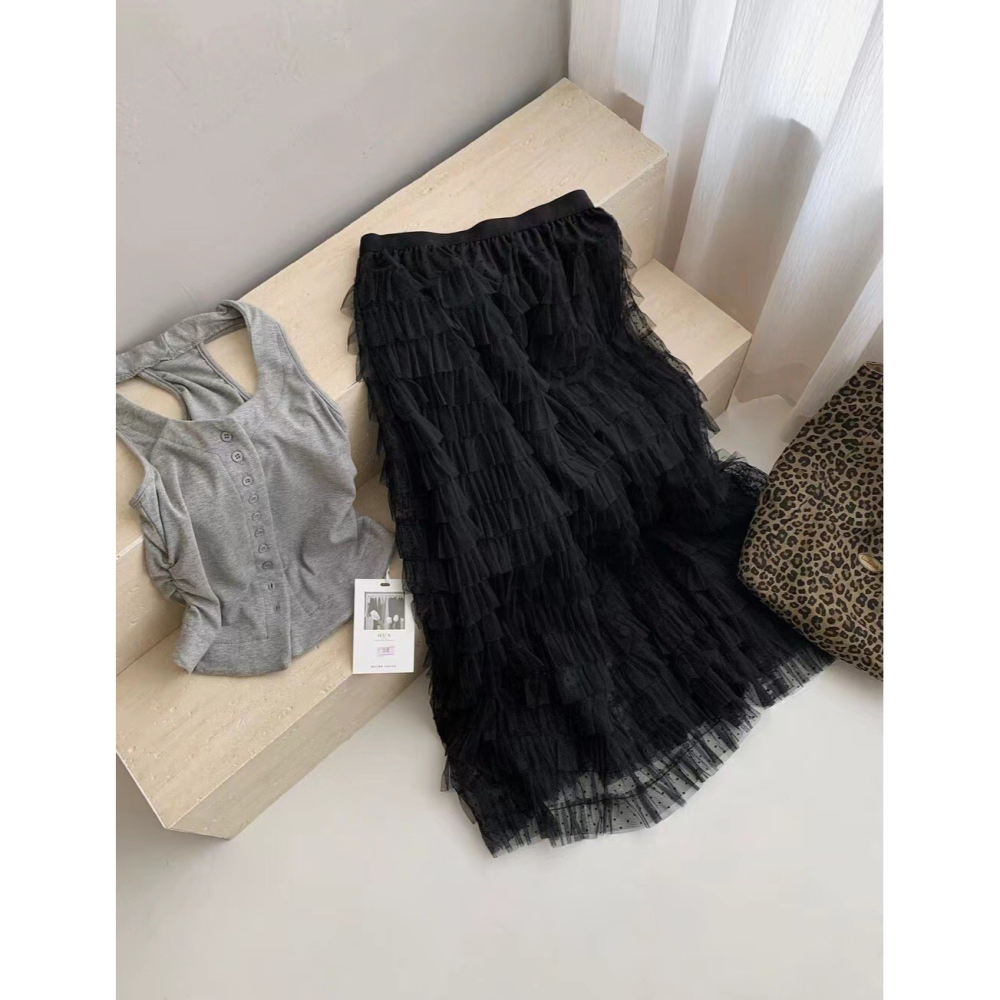 【유나】平價區CA00010316-波點網紗澎澎長款蛋糕半身裙-細節圖8