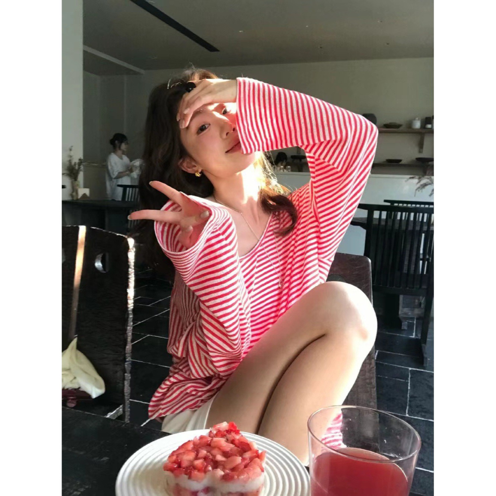 【유나】平價區CA00010316-輕薄圓領經典條紋防曬長袖-細節圖3