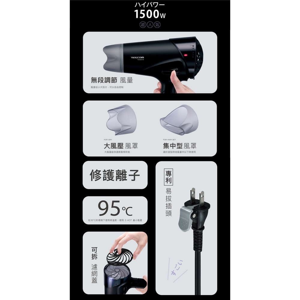 【TESCOM】速乾修護離子吹風機 白 TID3500TW-細節圖3