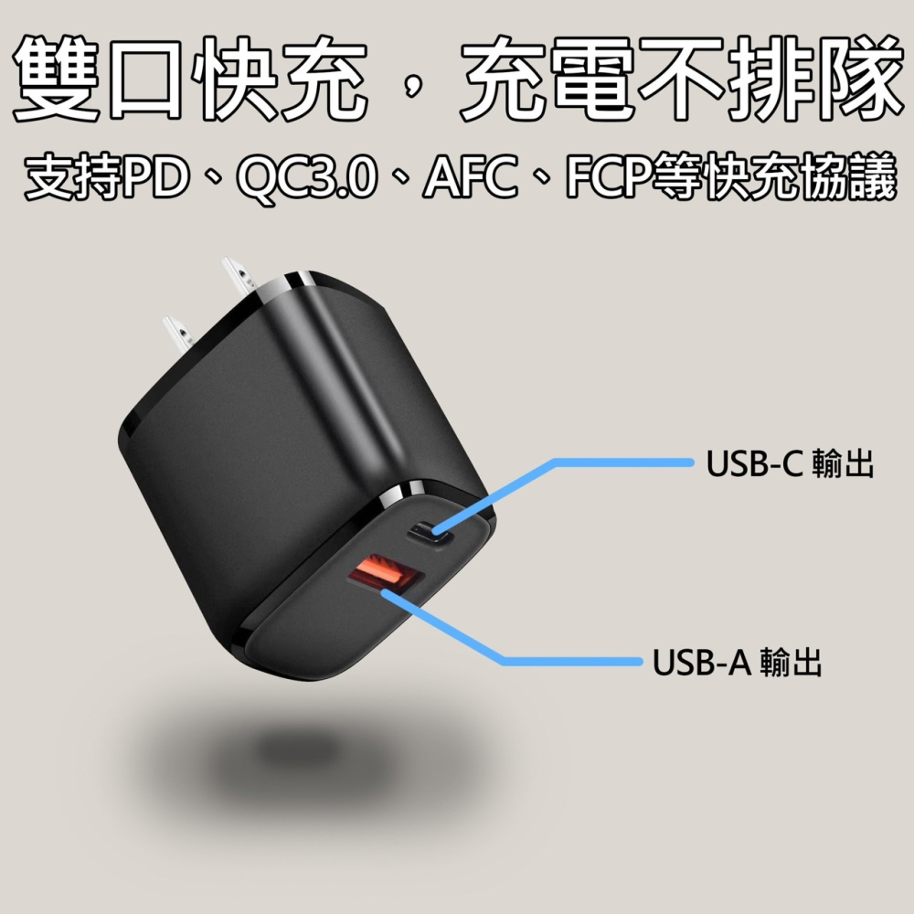 20W PD+QC3.0雙孔快充頭 QC3.0充電頭 iPhone12充電頭 三星 豆腐頭台灣公司貨-細節圖5