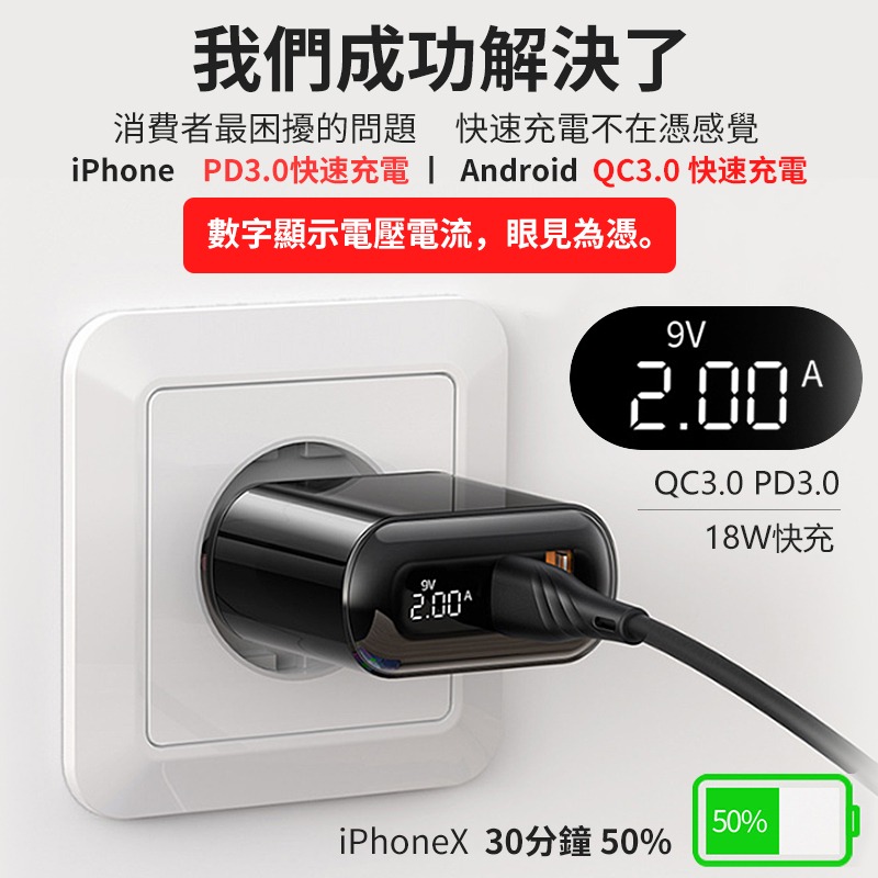  iPhone 18W 充電頭【18W PD+QC3.0 數顯快充頭】iPhoneX 充電器 三星 豆腐頭 台灣公司貨 -細節圖3