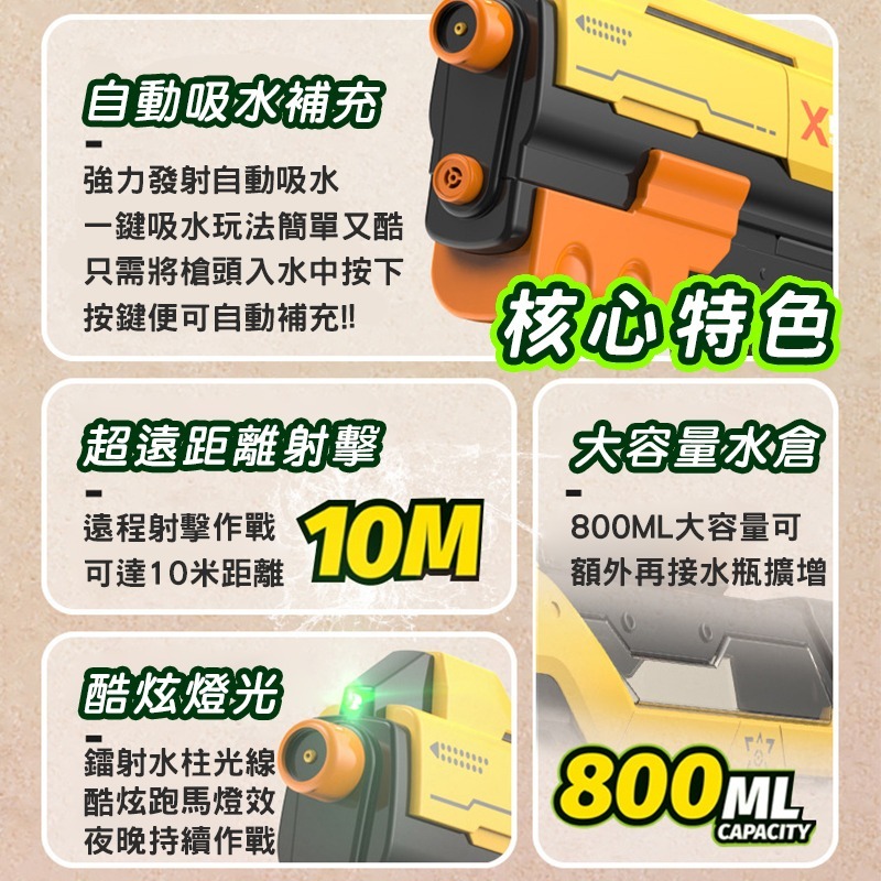 蠍式三功能燈光電動水槍  全自動水槍商檢合格水自動水槍 兒童電動玩具 高壓水槍打水仗 水上遊戲-細節圖2