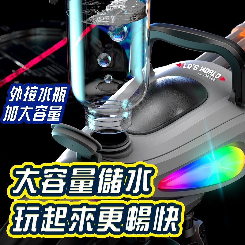 夏日加特林水槍 電動連發水槍 可旋轉雙管水槍 加特林造型水槍 爆閃七彩燈光 電動高速連發電動水槍-細節圖2