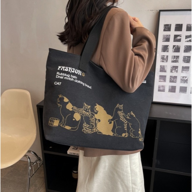 ((台灣現貨))韓版時尚可愛手提包  小資女質感帆布包 潮流托特包  休閒單肩包-細節圖6