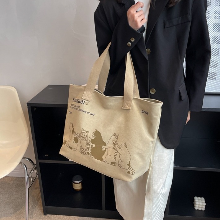 ((台灣現貨))韓版時尚可愛手提包  小資女質感帆布包 潮流托特包  休閒單肩包-細節圖9