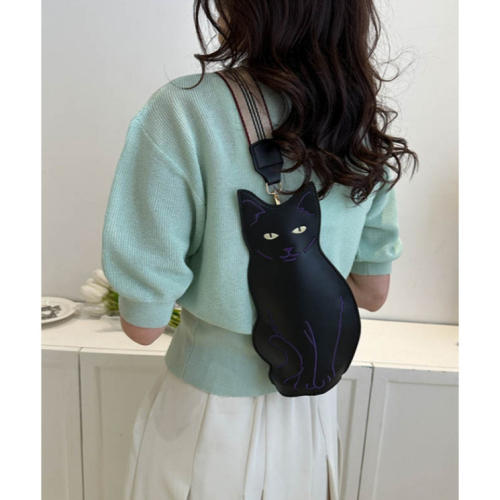 (台灣現貨)韓版可愛貓咪女包 少女風造型包 簡約黑貓單肩斜包